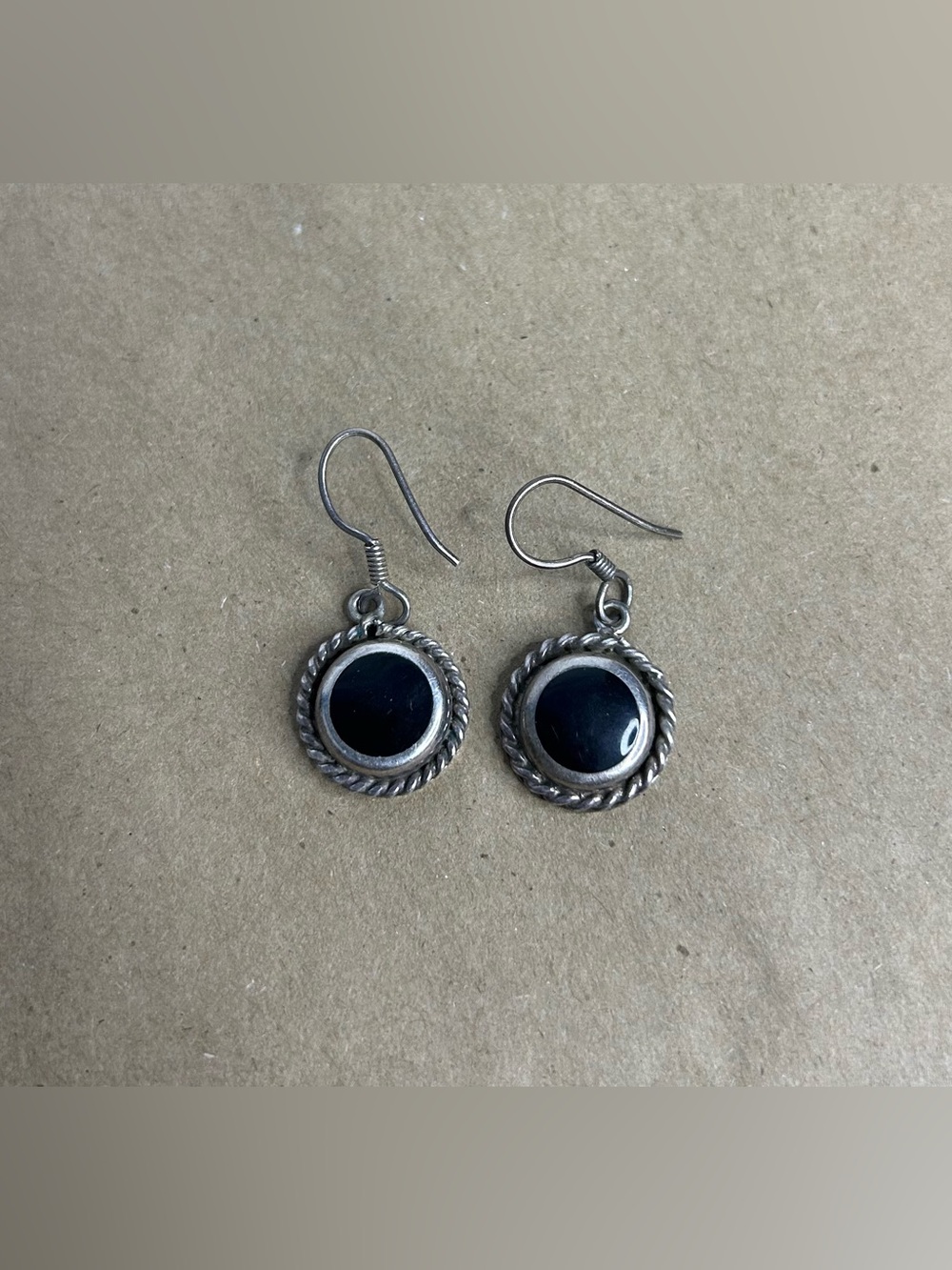 Black Onyx Twisted Rope 925 Mexico Dangle‎ Earrings